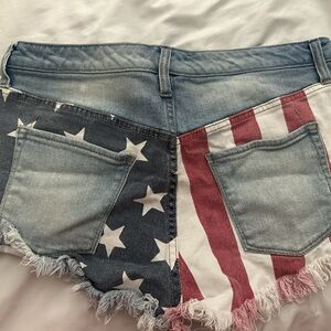 Denim shorts flag on back of shorts